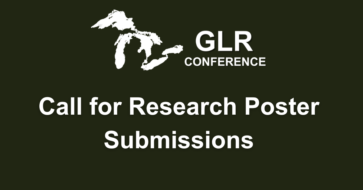 Dark green rectangle with the GLR Conference logo in the center and text that states "Call for Research Poster Submissions"