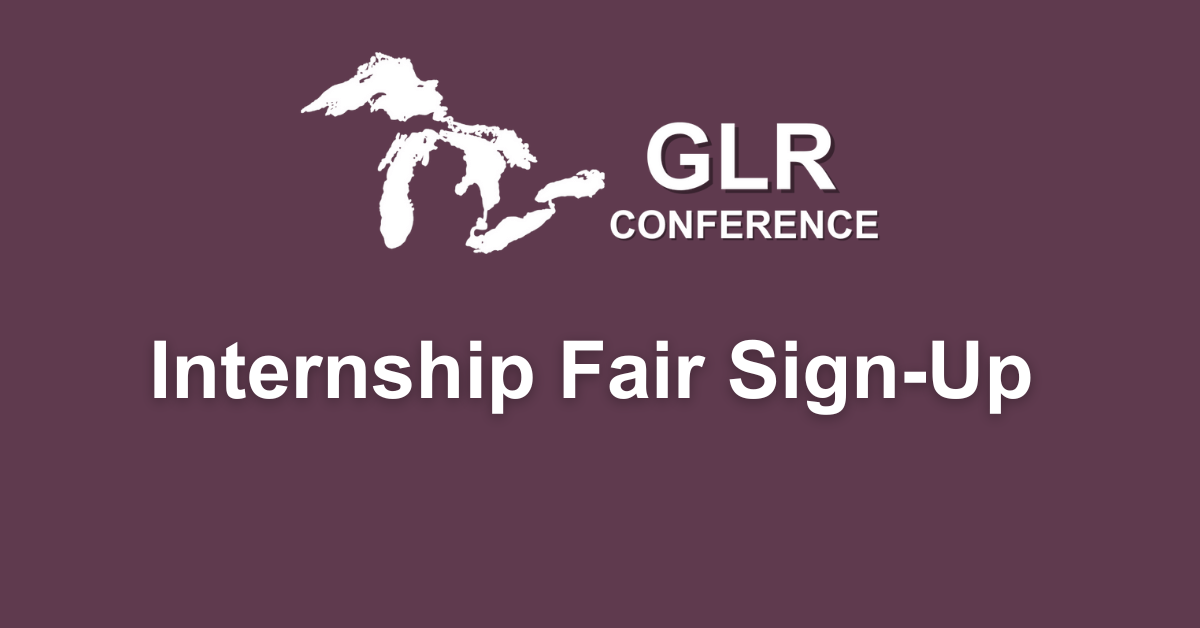 Maroon rectangle with the GLR Conference logo centered and the text "Internship Fair Sign-Up"